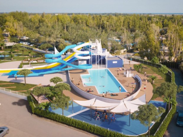 vue sur le parc aquatique du camping de l'Espiguette