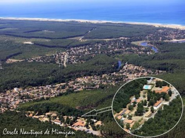 Vue aérienne de Mimizan et zoom sur le centre